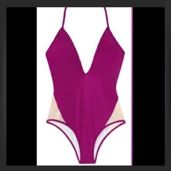 PINK Victoria's Secret Purple Deep V-Neck Halter One Piece Swimsuit size S/P - Picture 1 of 9